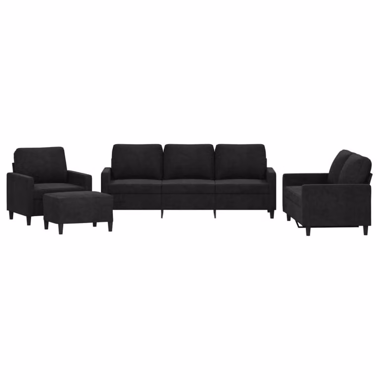 Set di Divani 4 pz con Cuscini Nero in Velluto