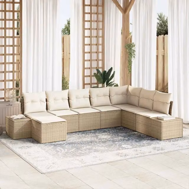 Set Divano da Giardino 8 pz Beige polyrattan 3347181