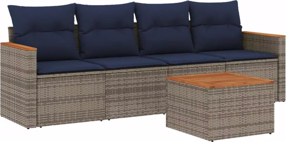 Set Divani da Giardino 5 pz con Cuscini Grigio in Polyrattan