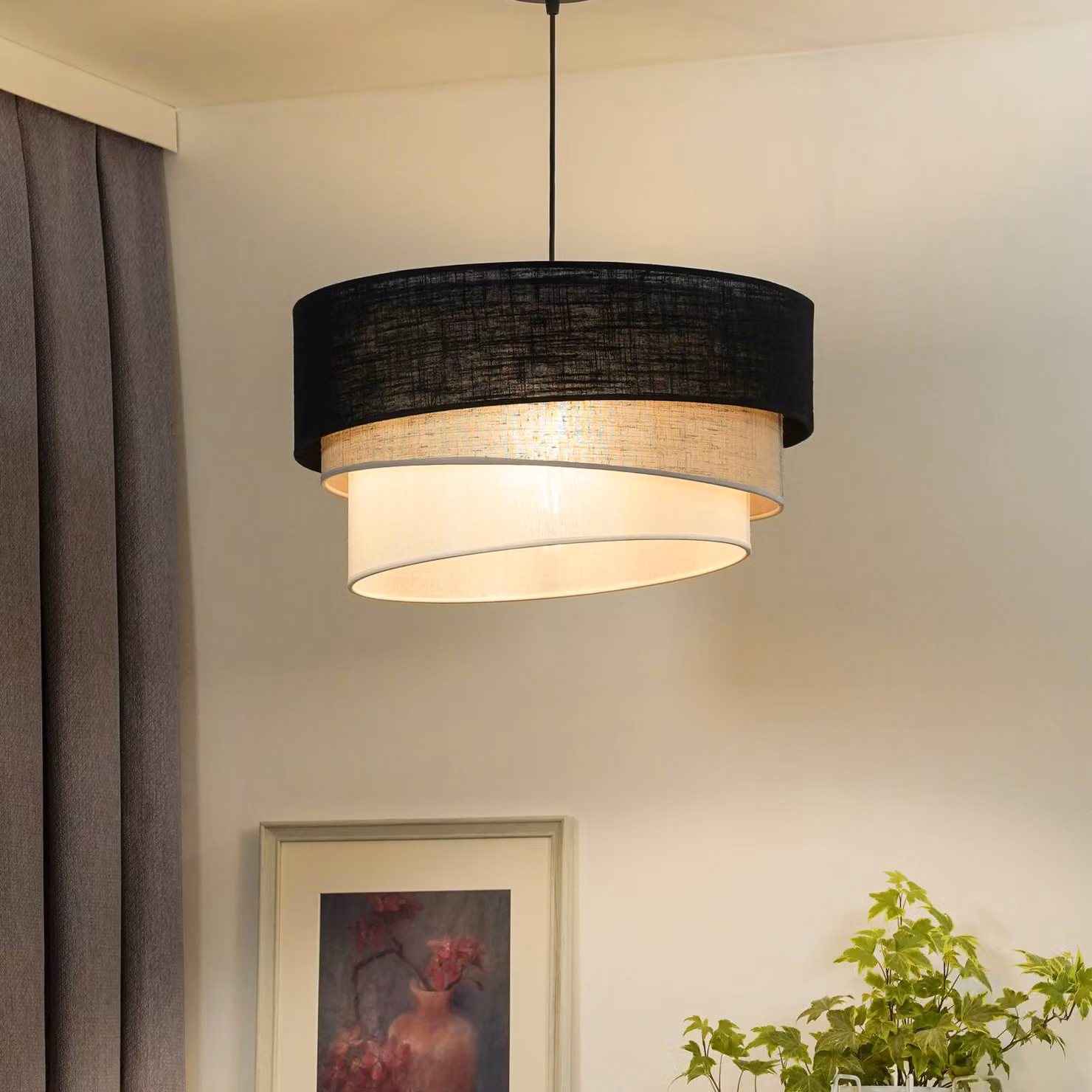 Lampada a sospensione Trio Duolla, dimmerabile, Multicolore, Soggiorno / Sala da pranzo, Tessuto / Stoffa / Seta, Moderno, Lampada a sospensione
