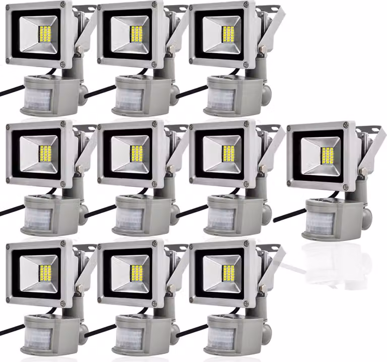 Greenmigo 10x20W LED SMD, faretto, proiettore, faretto da esterno, proiettore con sensore di movimento PIR, faretto da parete, grado di protezione IP65, corpo in alluminio, luce bianca fredda