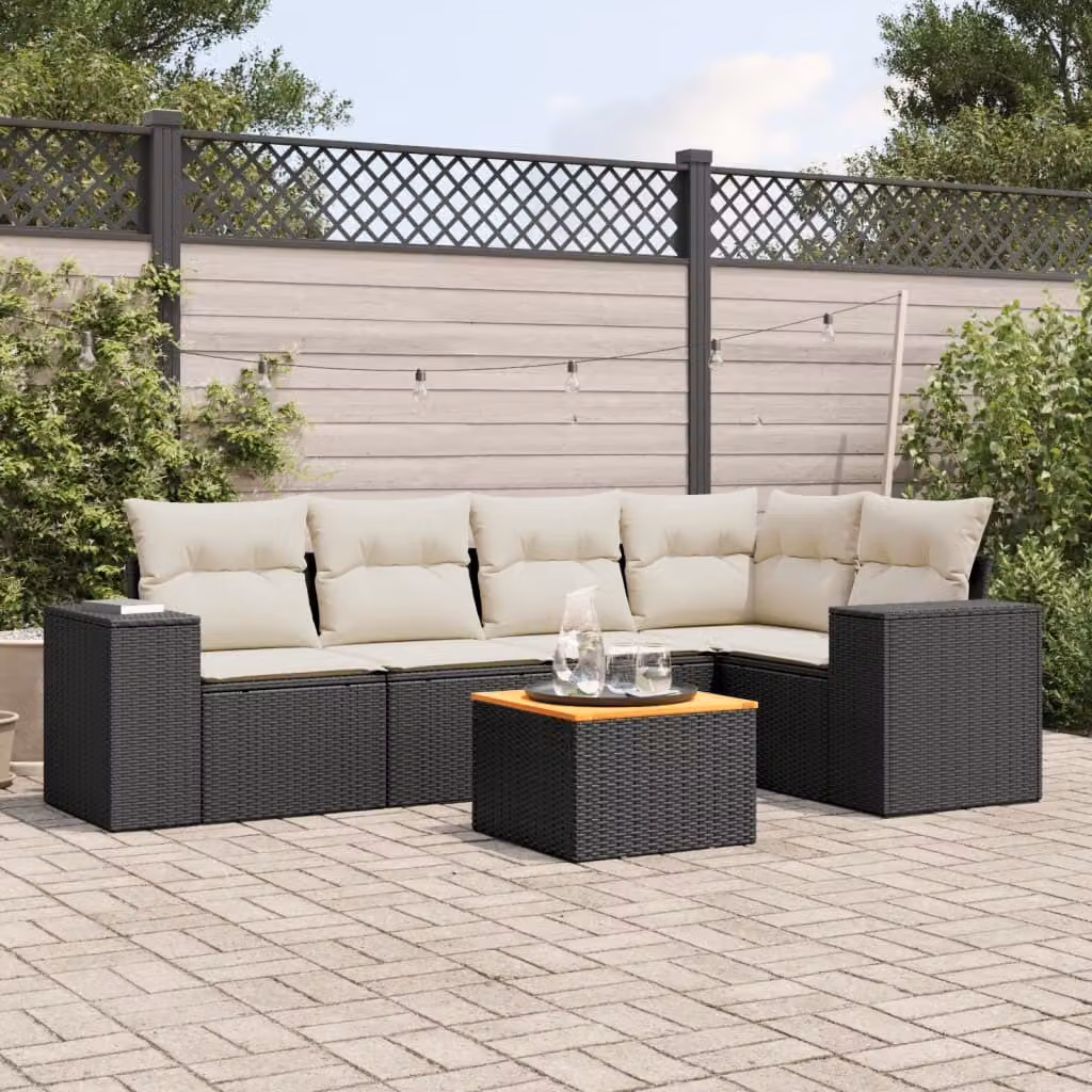 Maison Exclusive - Set Divano da Giardino 6 pz con Cuscini Nero in Polyrattan