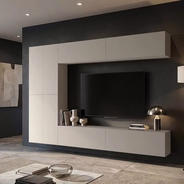 Parete Attrezzata Modulabile Gatira DMORA, Mobile Soggiorno Moderno Beige – 1