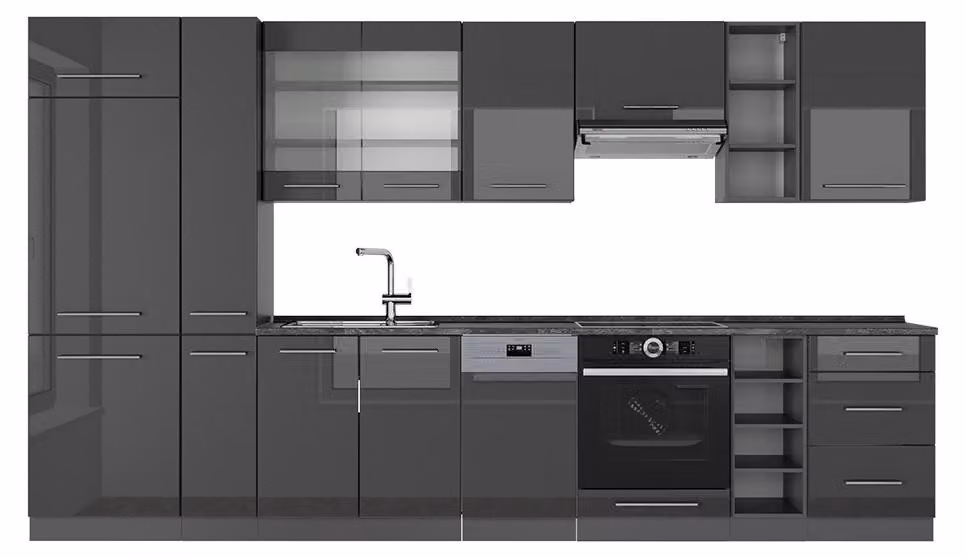 Cucina componibile Vicco Fame-Line Antracite lucido 355 cm , PL Antracite, Model 57205