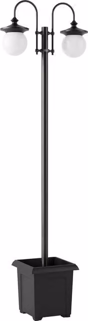 Lampione Solare da Giardino Outsunny con Fioriera e 2 Testate, Impermeabile IP44, Altezza Regolabile, Colore Nero – 1
