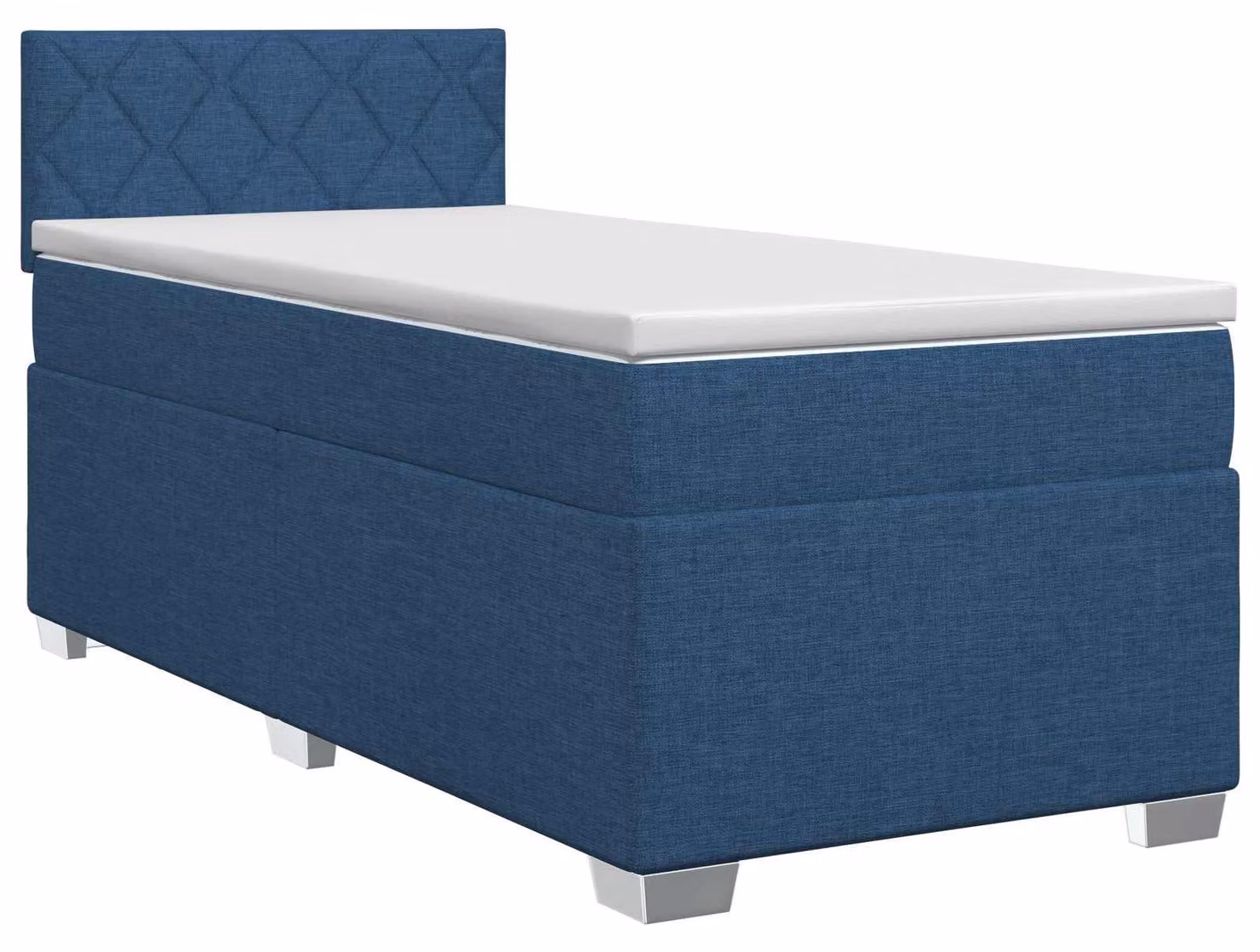 Letto a molle insacchettate con materasso e testiera in tessuto blu 90 x 190 cm