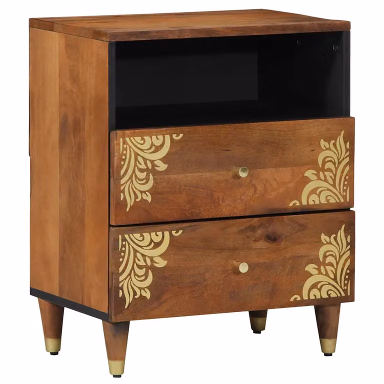 Armadio da notte con cassetto vidaXL in legno e metallo, colore marrone miele, L: 50 cm, P: 33 cm, H: 62 cm