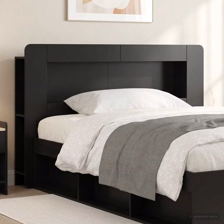 Testata del letto con ripiani integrati vidaXL in legno ingegnerizzato Nero