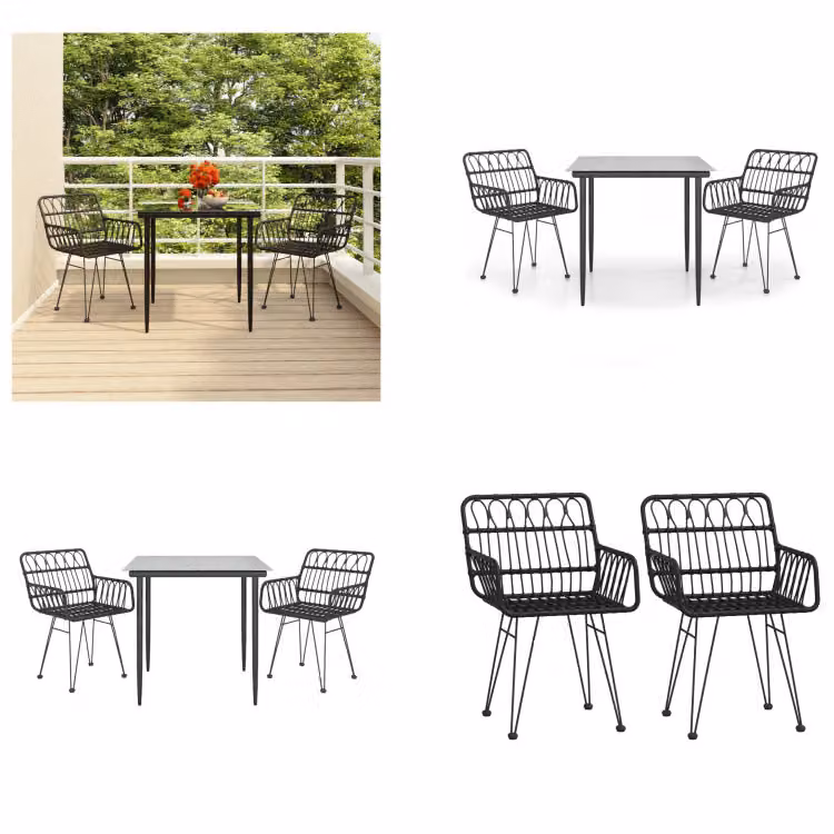 vidaXL Set da pranzo da giardino 3 pezzi in poly rattan nero - Set da pranzo da giardino - Set da pranzo da giardino - Set da pranzo da terrazza - Set da pranzo da esterno