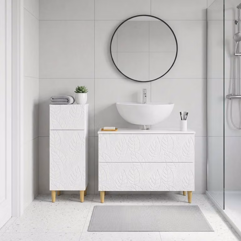 Set di mobili da bagno vidaXL DELFT composto da 2 pezzi in bianco lucido con mobile lavabo e mobileto laterale