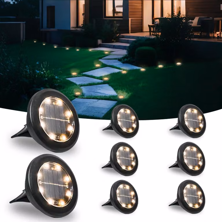 Set di 8 luci solari, con 8 LED, grado di protezione IP65, luce bianco caldo, per uso esterno