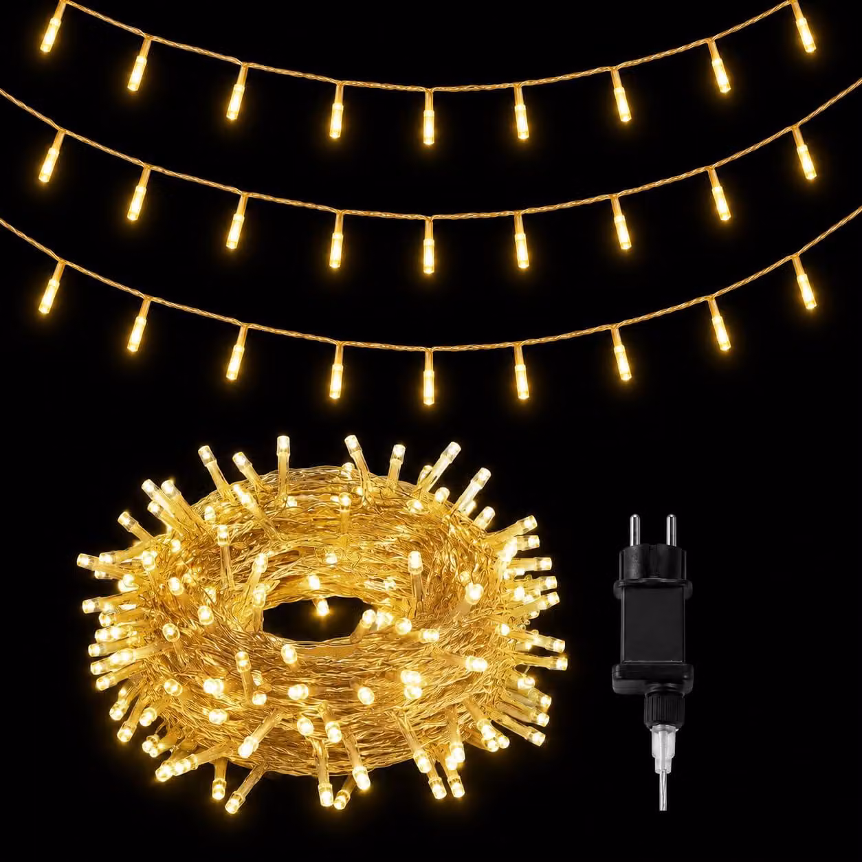 Catena luminosa a LED, 300 luci, luce bianco caldo, lunghezza 30 metri, con spina di tipo europeo