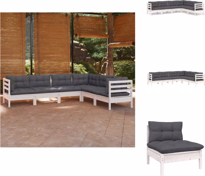 vidaXL Set di 6 pezzi da giardino con cuscini in legno di pino massiccio bianco - Set di mobili da giardino