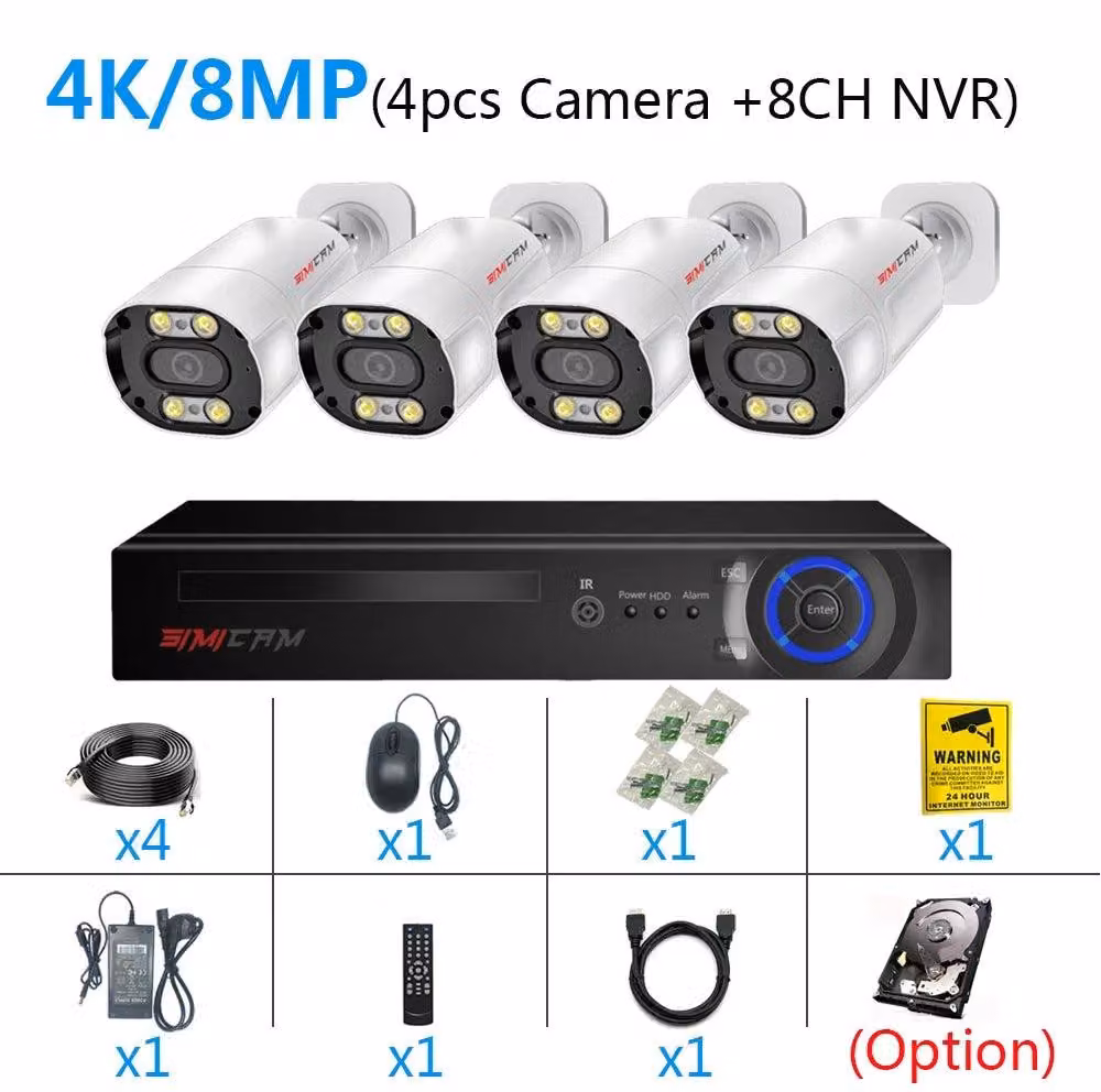 Sistema di videosorveglianza 4K a 8 canali – Set di telecamere CCTV – Sicurezza IP – Kit NVR – Telecamere bullet da 8MP – PoE – Audio