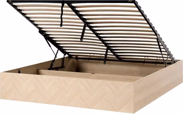 Letto matrimoniale con contenitore ottomano MDF Aspetto naturale Marrone chiaro 180 x 200 cm Stile scandinavo minimalista