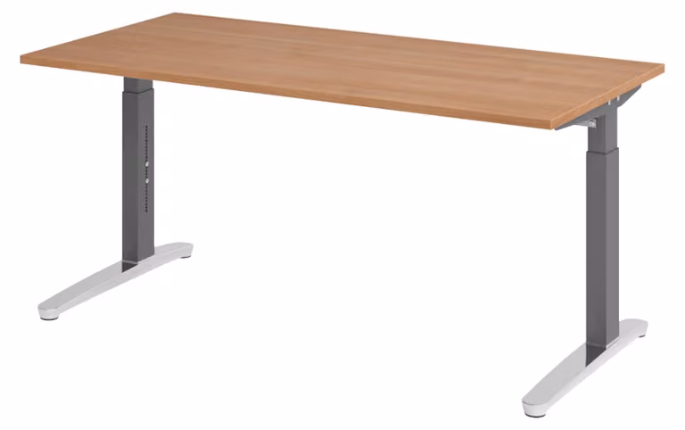 Scrivania bümö serie XB - Dimensioni: 160 x 80 cm, finitura: noce, struttura: grafite/alluminio lucido