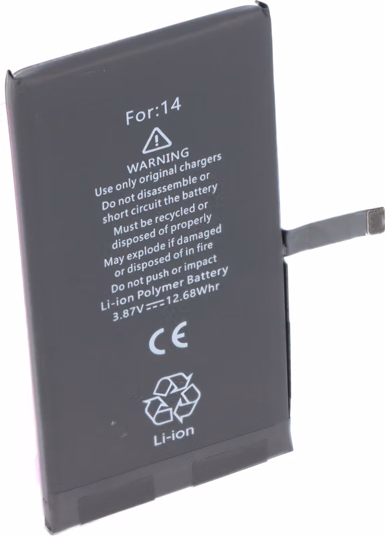 Batteria compatibile con Apple iPhone 14, Li-Polimero, 3,87 V, 3279 mAh, 12,68 Wh, senza attrezzi