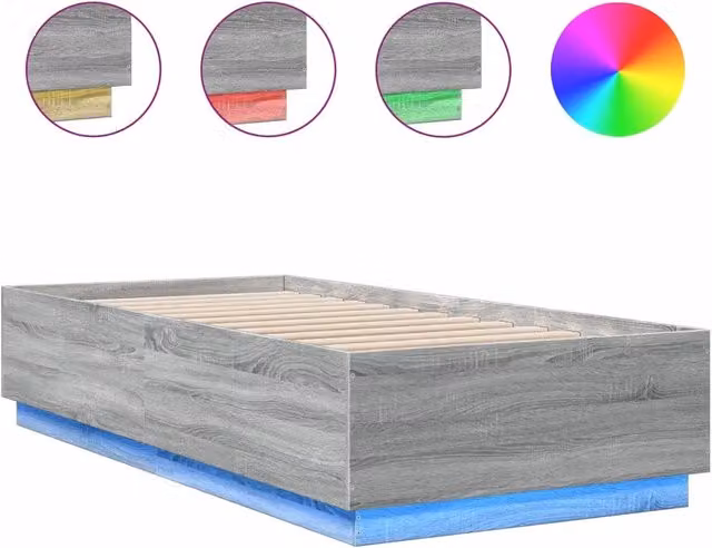 Letto singolo | Letto per adulti | Giroletto con Luci LED Grigio Sonoma 90x200cm Legno Multistrato