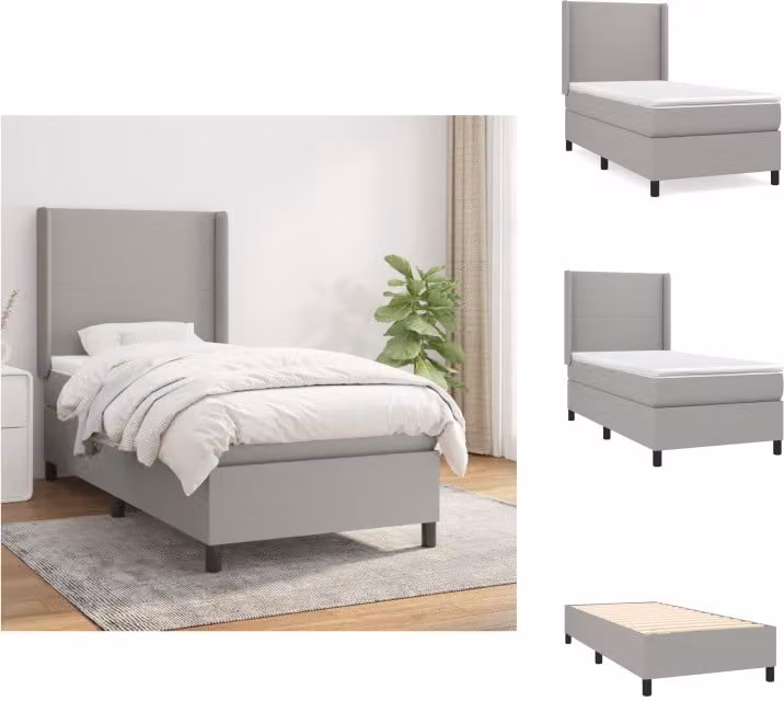 vidaXL Letto a molle con materasso grigio chiaro 90x190 cm in tessuto - Letti & strutture letto