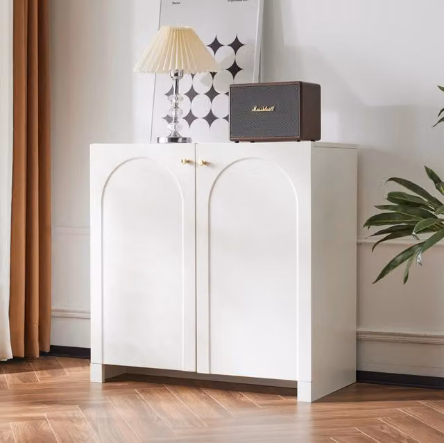 Sideboard MODFU con 2 ante e motivo ad arco, design moderno in MDF bianco e oro, L: 80 cm, P: 40 cm, H: 80 cm