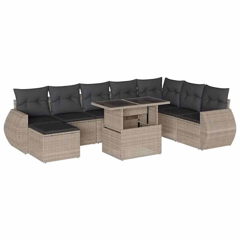vidaXL Set Divano da Giardino a L 9pz con Cuscini Grigio Antracite e Tavolino in Vetro – 2