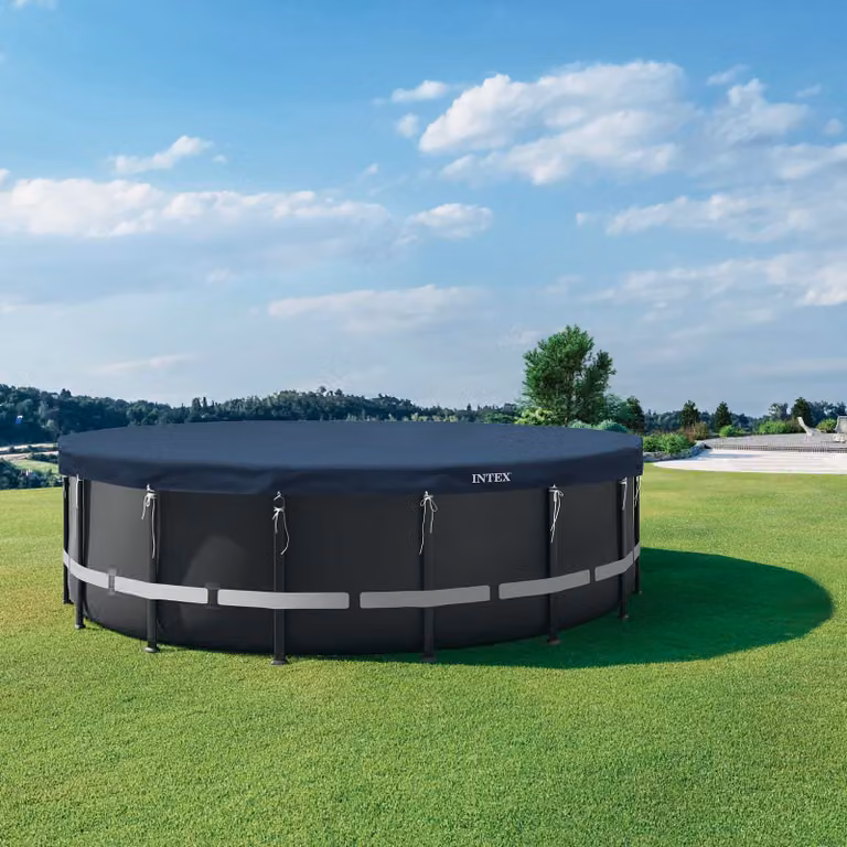 Copertura rotonda per piscina Intex in PVC e PET blu e grigio Ø594 x 20 cm