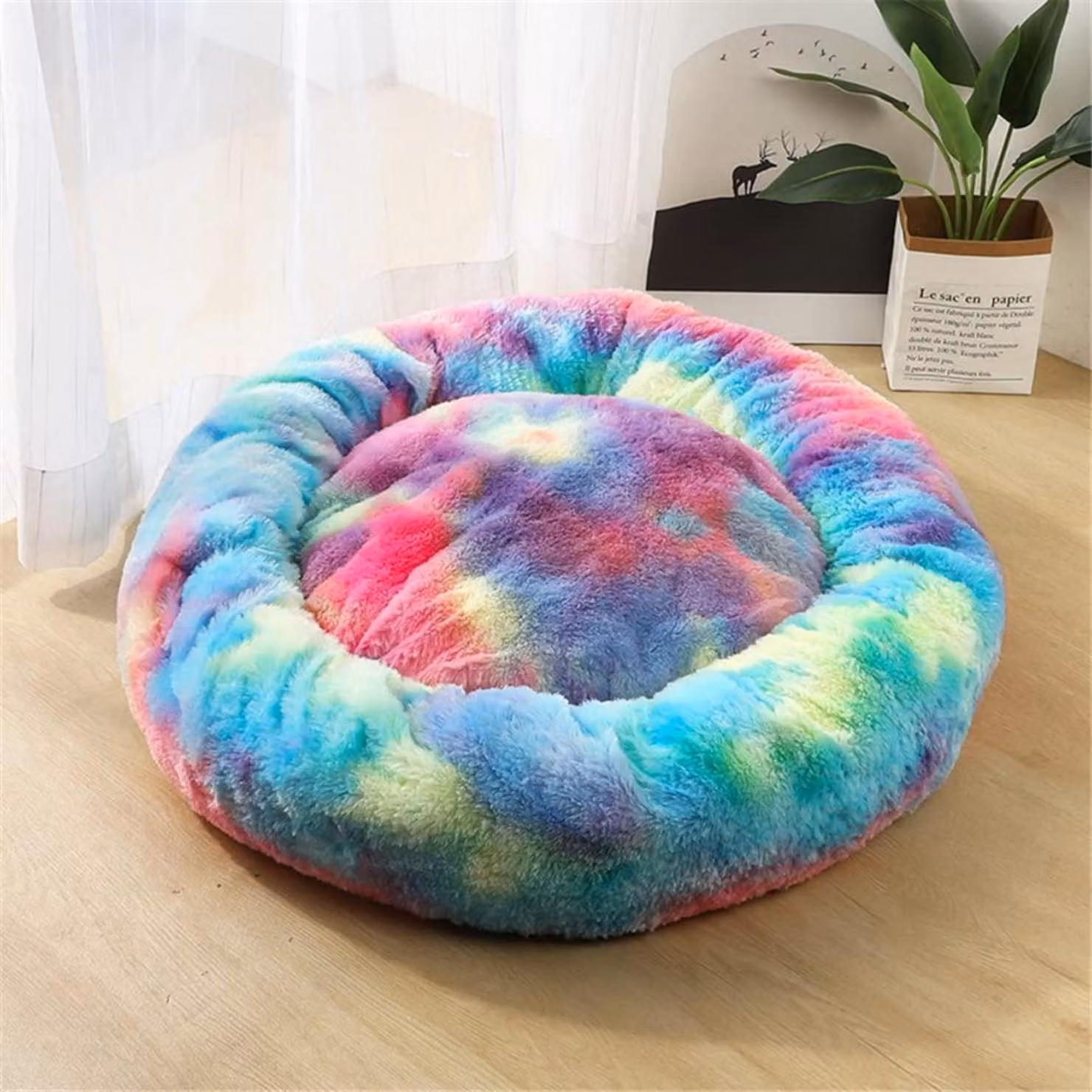 Cuccia per cani, cuccia per gatti, morbida, rotonda, in peluche, 60 cm, colore blu brillante