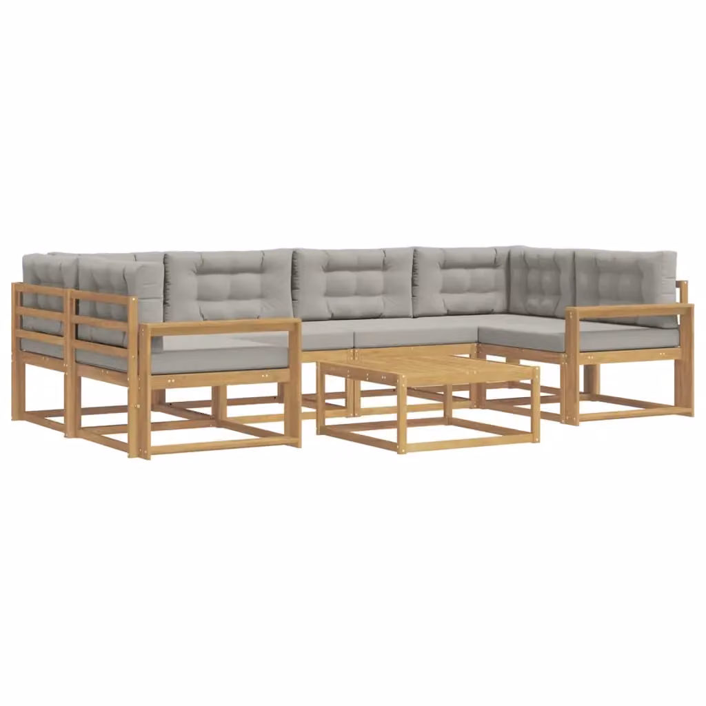 Set di divani da esterno a L con tavolino vidaXL in legno di acacia, bianco e grigio – 2