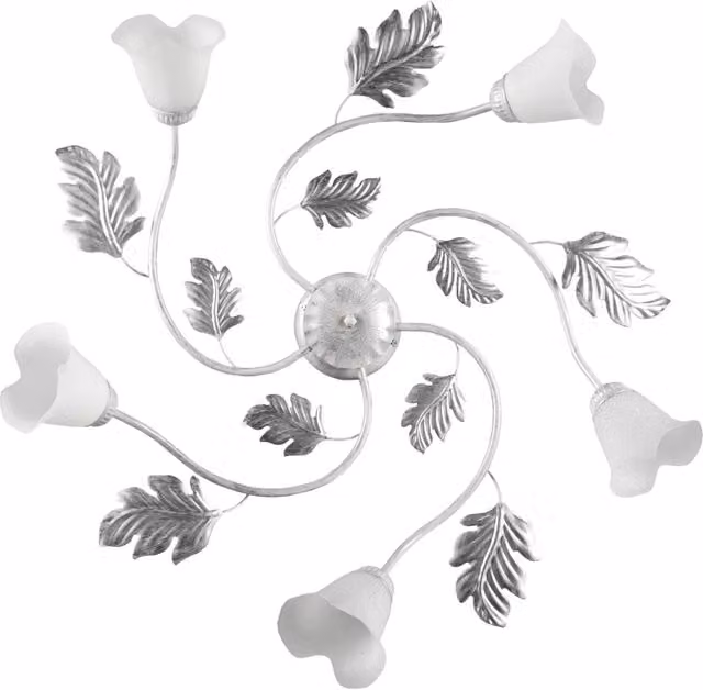 Plafoniera a 5 luci Marilena ONLI in metallo e vetro bianca e argento in stile Art Nouveau – 1