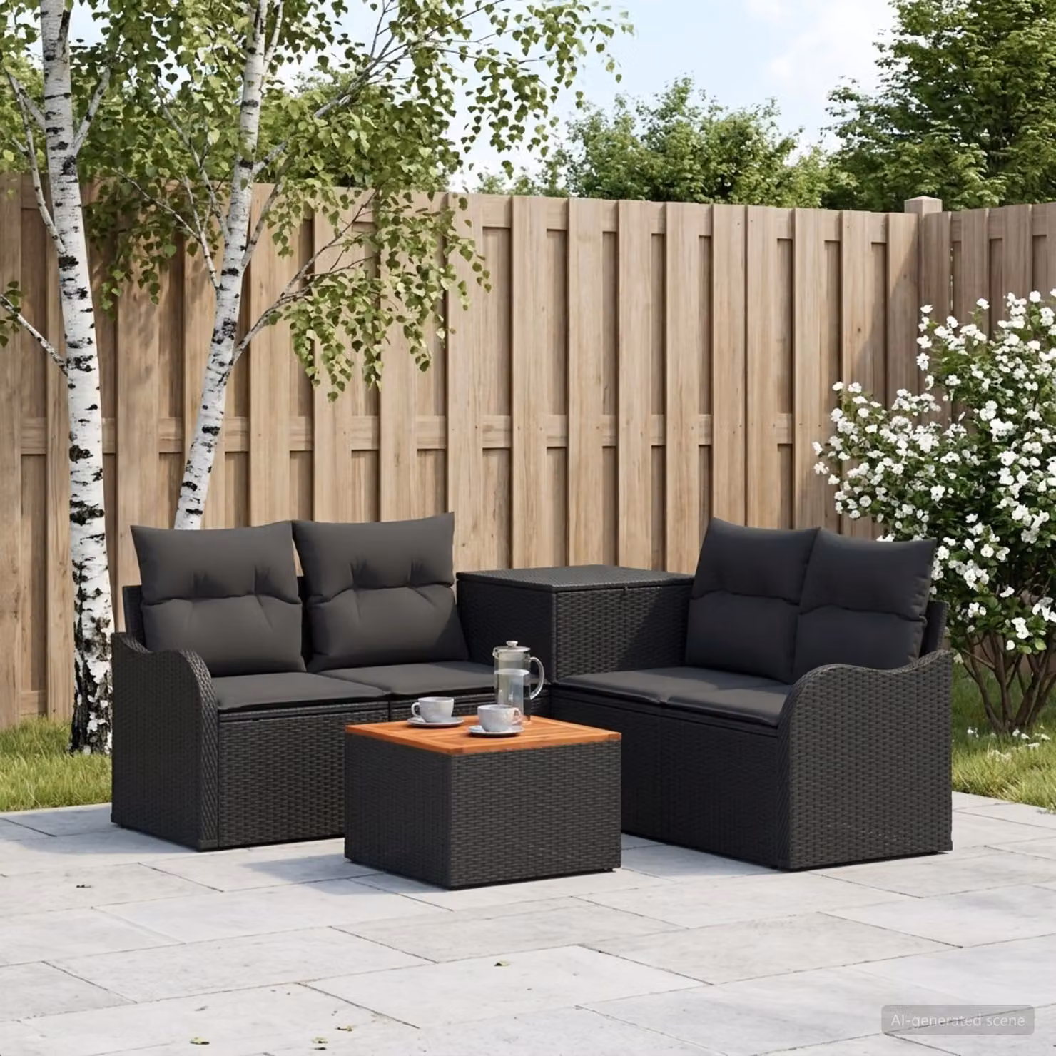 Set di divani da giardino vidaXL 6 pz a forma di L in rattan sintetico e acciaio nero con cuscini inclusi