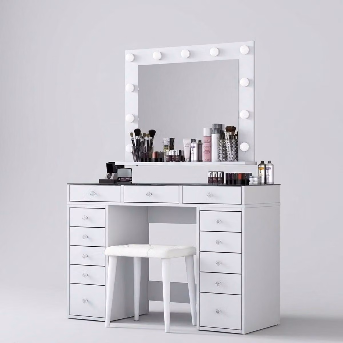 Comò da trucco con specchio e cassetti, modello Radiance