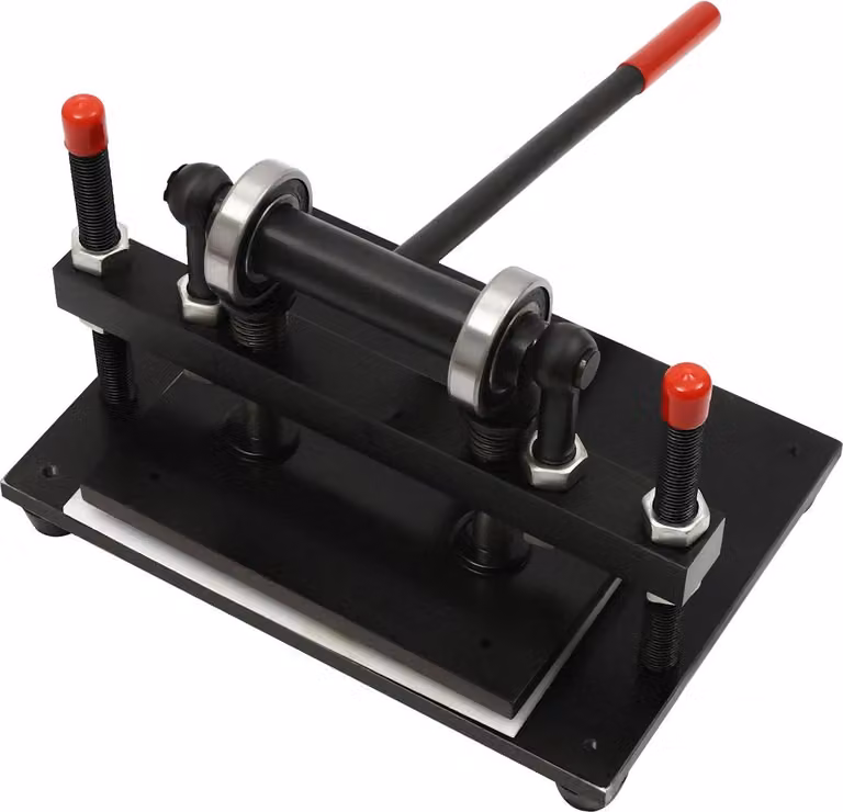 Taglierina per pelle - Pressa manuale - Forza di pressatura 2 t - Corsa 0-100 mm - Piastra in nylon e chiave - Per pelle, tessuto, silicone, gomma - Viola