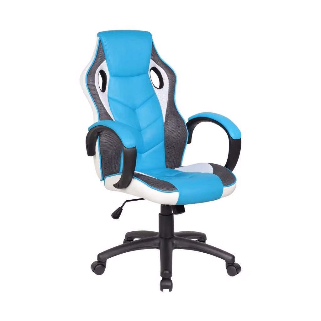 Sedia da gaming Urbana DMORA per adulti, poltrona da scrivania con braccioli e poggiatesta, Azzurro e Bianco, L: 66 cm, P: 61 cm, H: 104/114 cm – 2
