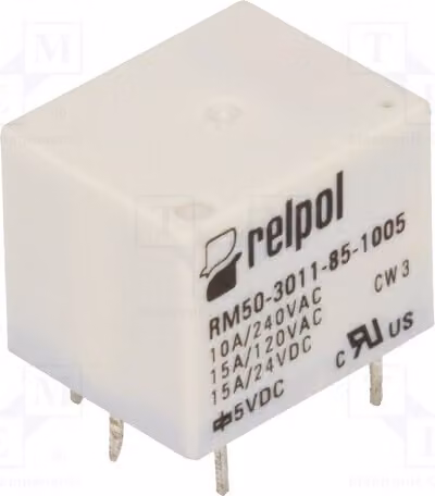 1x Relè: elettromagnetico, 10A/240VAC, bobina: 5VDC, 15A, modello RM50-3011-85-1005, elettrico