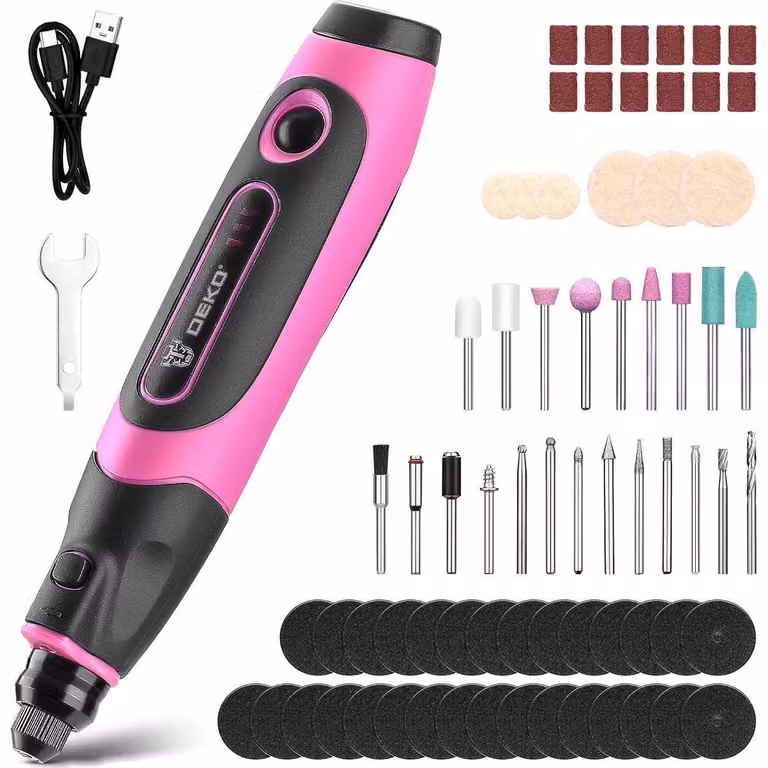 Multifunzione a batteria con set di accessori da 70 pezzi, 3 velocità, luce LED, colore rosa