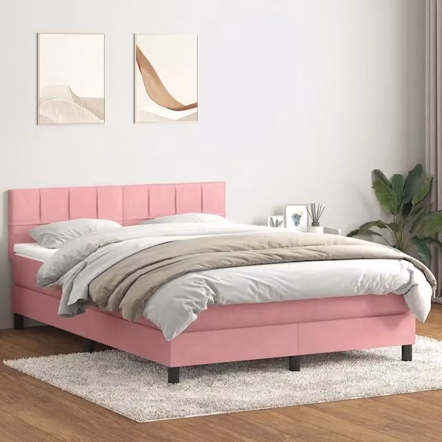 Giroletto a Molle con Materasso Rosa 160x210 cm in Velluto 3316220