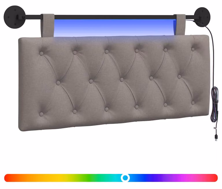 Testiera sospesa Con luce LED Tortora Tessuto