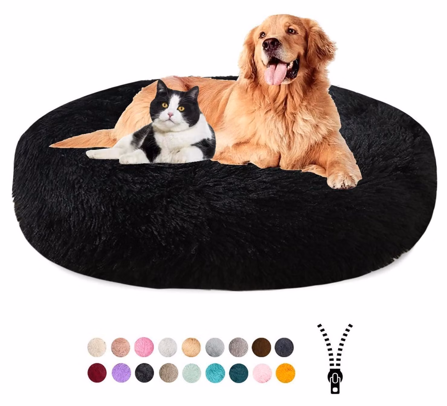 Cuccia per cani, morbida, lavabile, con rivestimento removibile e base antiscivolo, diametro 60 cm, colore nero