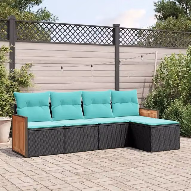 Set Divani da Giardino 5 pz con Cuscini Nero in Polyrattan 3227597