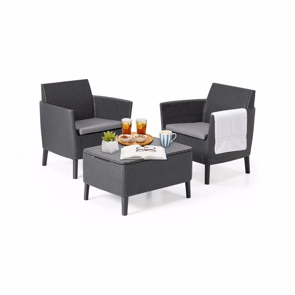 Set salotto da esterno Granby DMORA colore antracite con poltrona lounge, tavolino da caffè e cuscini inclusi, L/P: 79 x 67 cm, H: 76 cm – 2
