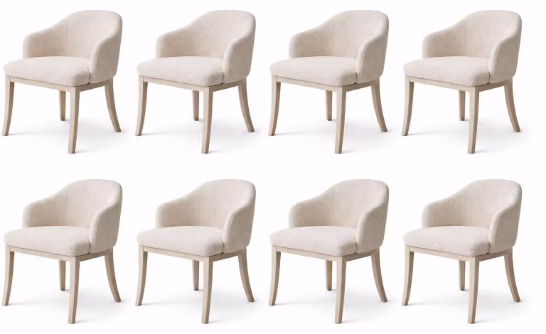 Set di sedie beige per sala da pranzo – 8 sedie in legno con morbida imbottitura