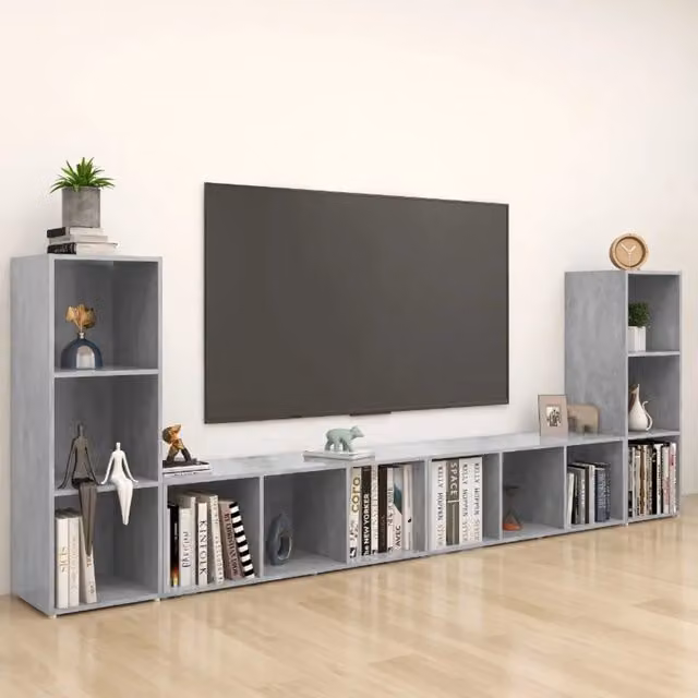 Mobili TV 4 pz Grigio Cemento 107x35x37 cm in Legno Multistrato 3080037