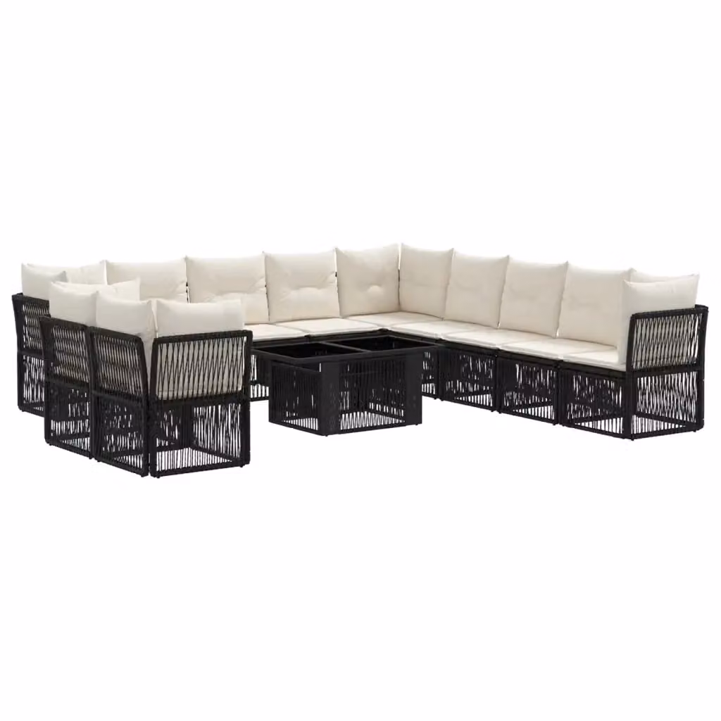 Set Divano da Giardino a Forma di U vidaXL in Polyrattan Nero con Tavolino e Cuscini – 2