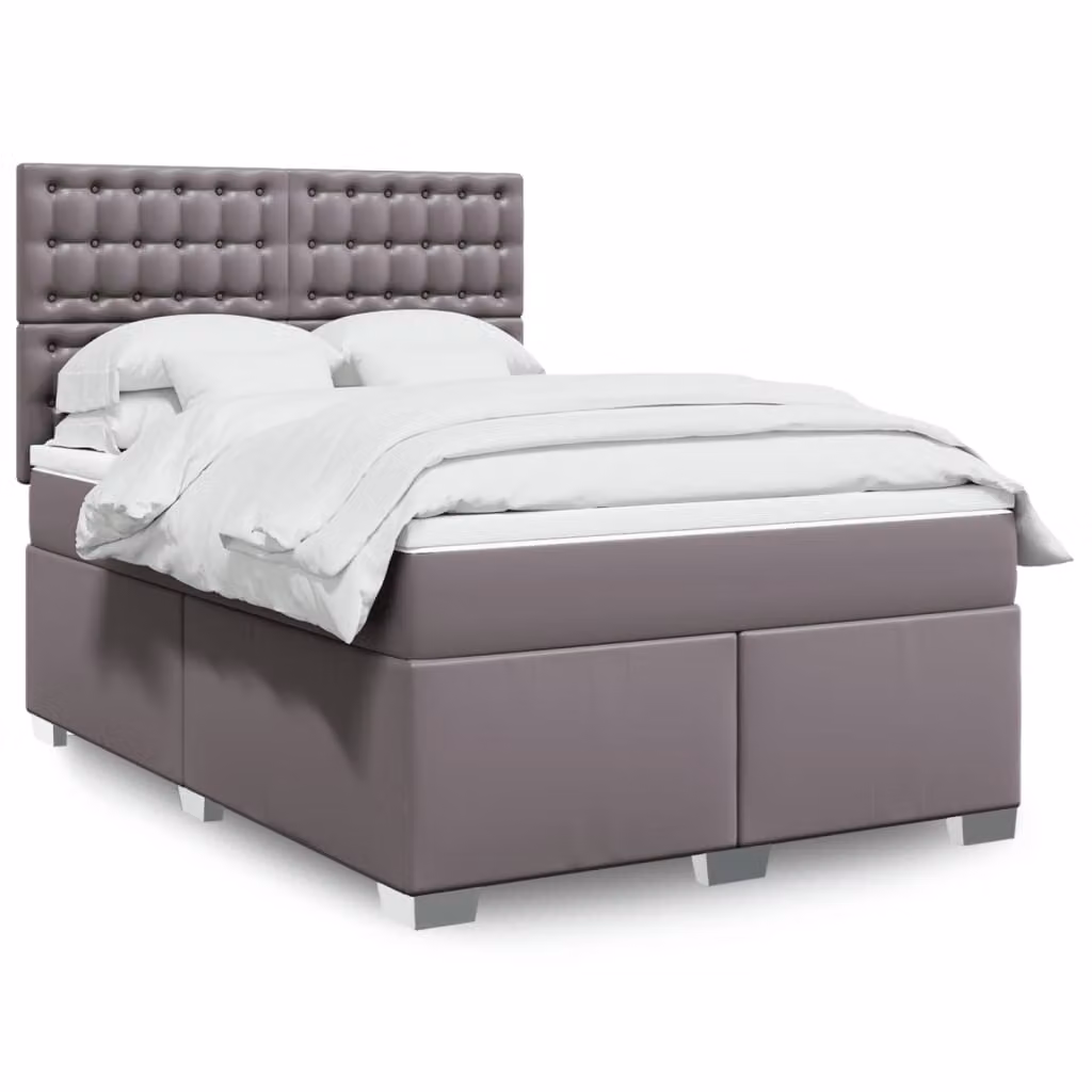 vidaXL Giroletto a Molle con Materasso in Similpelle Grigio e Bianco, L/P/H: 140 x 190 cm