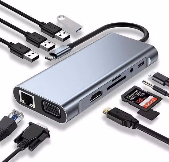 Hub USB-C U&C con porte HDMI 4K UHD, Ethernet LAN, USB-C e Jack 3.5 mm, Colore Argento