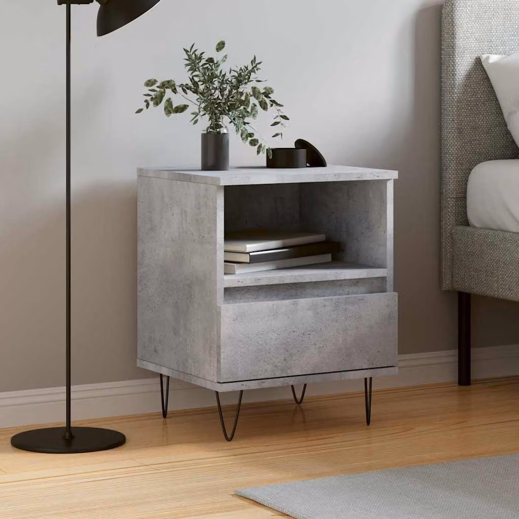 Comodino moderno sospeso vidaXL in legno e metallo, colore grigio opaco, L 40 cm x P 35 cm x H 50 cm