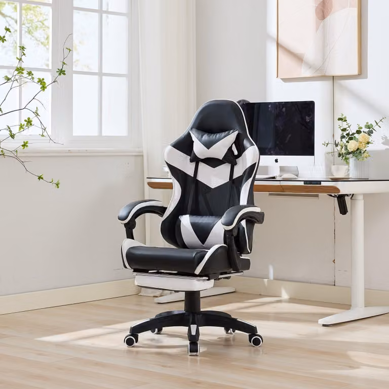 Sedia da ufficio - Sedia da gaming ergonomica con rotazione a 360 gradi, poggiapiedi e supporto lombare