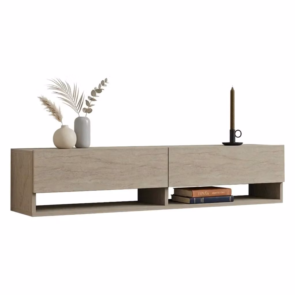 DMORA Mobile Porta TV Olmi con 2 Ripiani, Design Moderno, Beige, L: 141 cm, P: 30 cm, H: 31 cm – 2