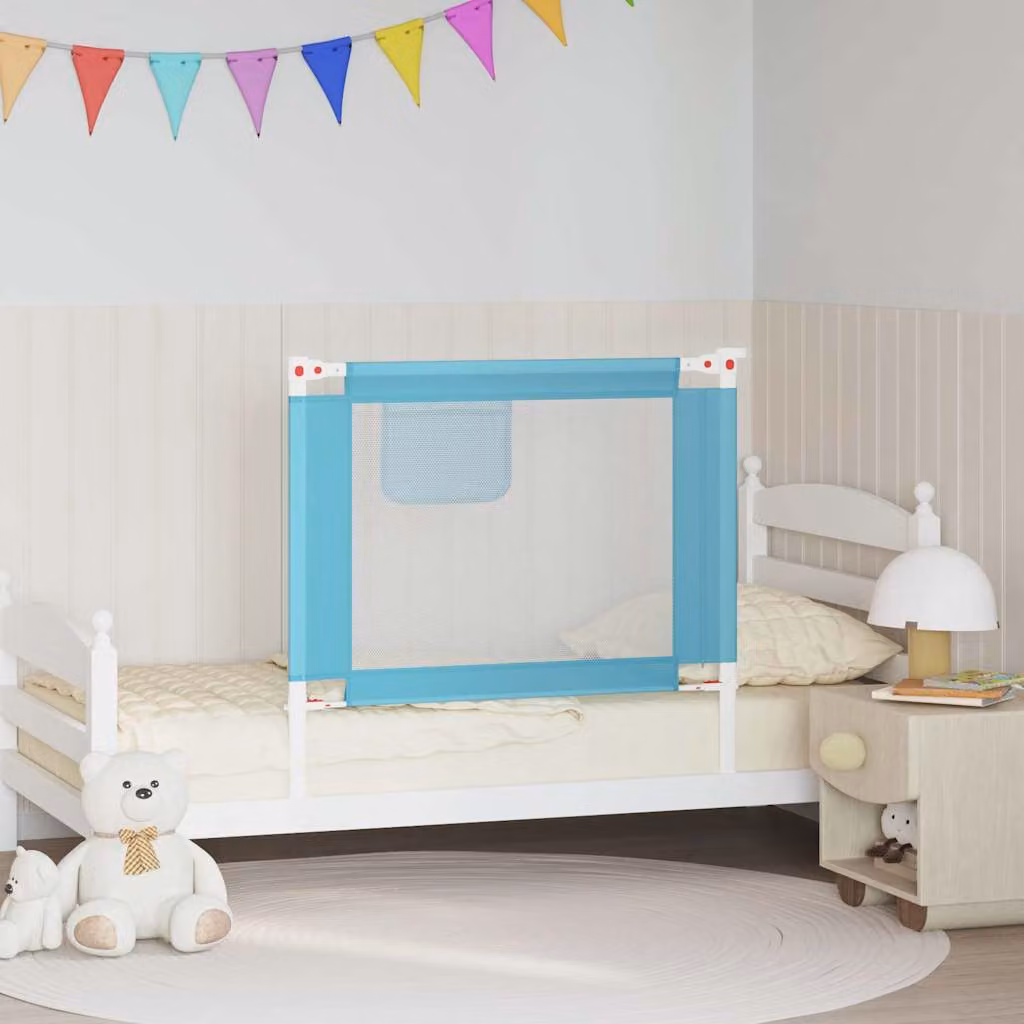 Sponda Letto di Sicurezza per Bambini vidaXL Blu in Tessuto e Metallo L: 90 cm, H: 25 cm
