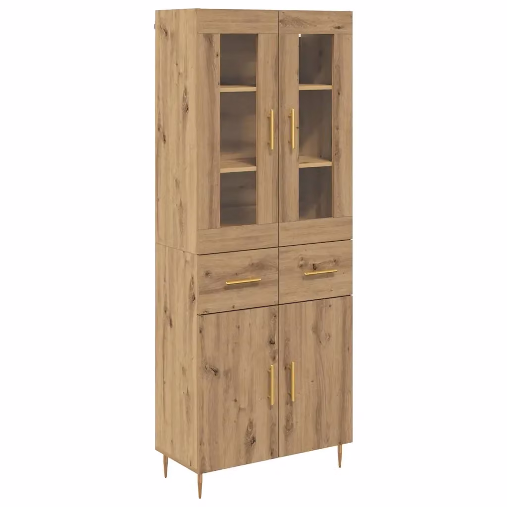 Credenza moderna vidaXL in rovere e vetro con ante in vetro e ripiani interni, colore marrone, L: 69,5 cm, P: 34 cm, H: 180 cm – 2